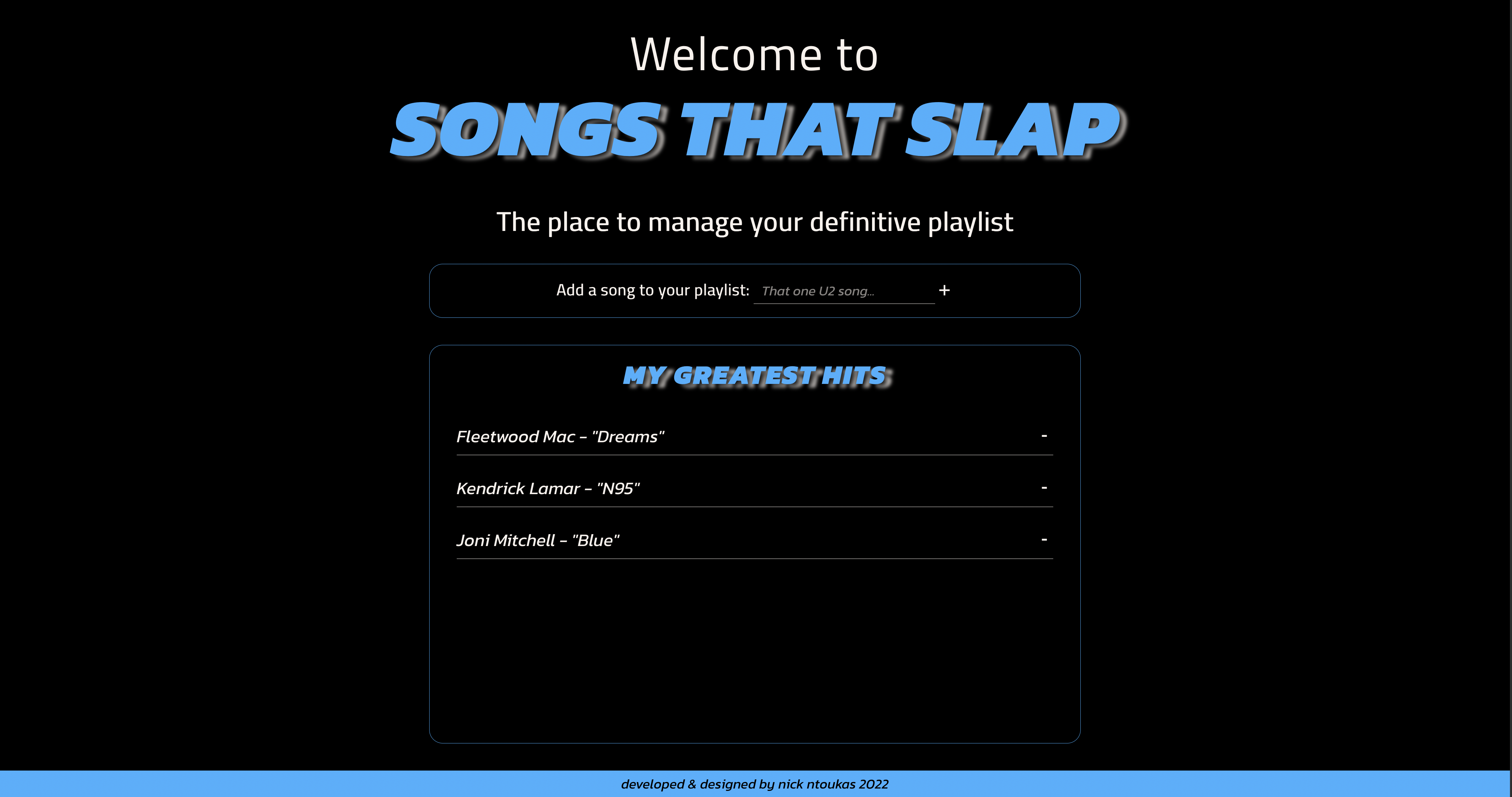 Project 'Songs that slap' home landing page